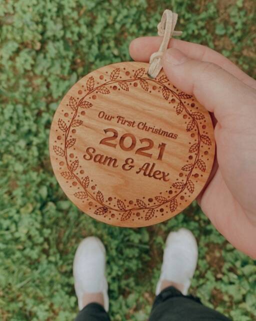 Custom Engraved Wooden Christmas Ornament Wreath Holiday Decor - image 1