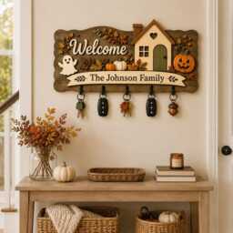 Personalized Wooden Key Holder, Custom Family Name, Farmhouse Entryway Decor
