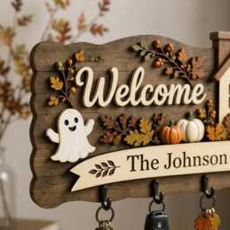 Personalized Wooden Key Holder, Custom Family Name, Farmhouse Entryway Decor - thumbnail 3