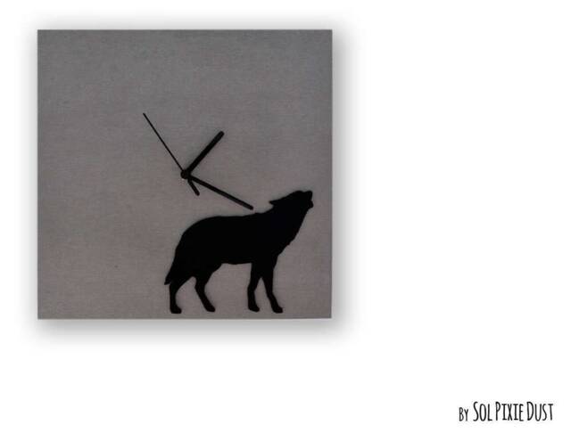 Concrete Square With Wolf Acrylic Silhouette - Wall Clock Modern Home Decor Minimalist Art Housewarming Gift Idea - image 1