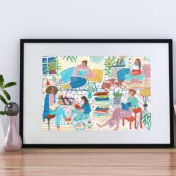 Art Print Women Reading Books Art Print, Gouache Illustration Wall Decor, Classroom Office Poster, Book Worm Feminine - thumbnail 3
