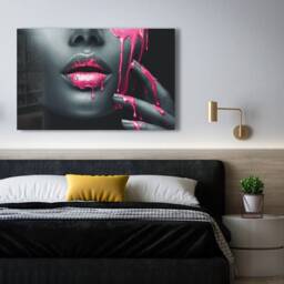 Tempered Glass Framed Wall ArtWall Decor-Wall Hanging-Large Art-Glass Printing-Glass Art-Gold Woman Art-Pink Lips - thumbnail 2