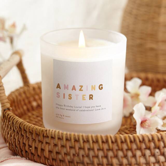 Personalised Sister Birthday Candle, Soy Wax Frosted Glass - image 1