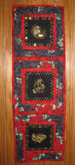 steampunk Wall Hanging Or Table Runner - Red Roses Gentleman Victorian, Pagan, Bohemian - image 1