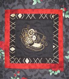 steampunk Wall Hanging Or Table Runner - Red Roses Gentleman Victorian, Pagan, Bohemian - thumbnail 2