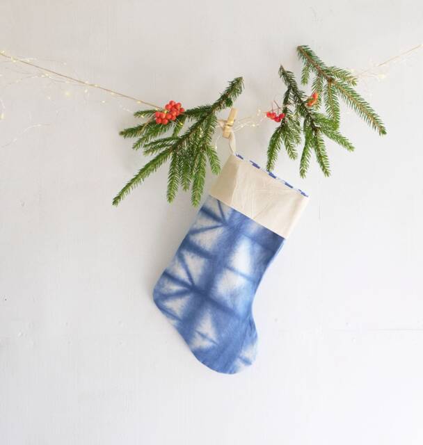 Indigo Blue Tie Dye Christmas Stocking, Personalized Stocking, Monogram Stockings, Holiday Ornament - image 1