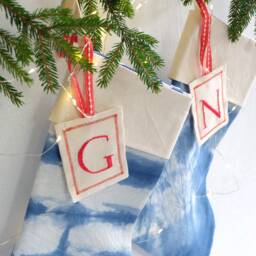 Indigo Blue Tie Dye Christmas Stocking, Personalized Stocking, Monogram Stockings, Holiday Ornament - thumbnail 3