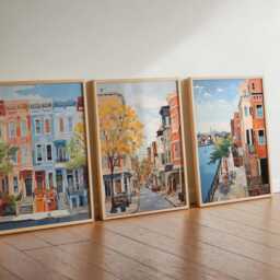 Set Of 3 Hoboken New Jersey Posters, Vintage Travel Prints, Usa City Wall Art, Hudson River Decor, Nyc Skyline Poster - thumbnail 3