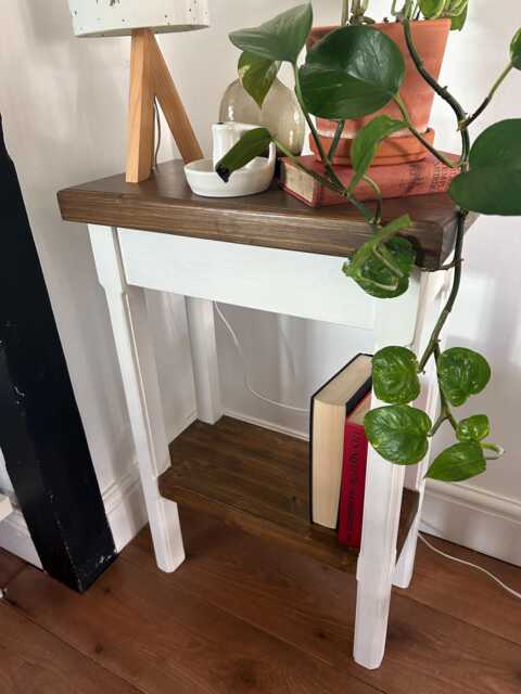 Handmade Rustic Solid Wood End Table, White Leg Accent, Narrow Side Table - image 1