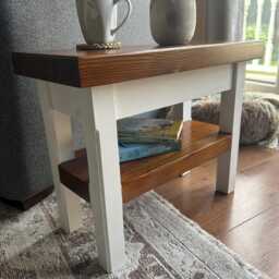 Handmade Rustic Solid Wood End Table, White Leg Accent, Narrow Side Table - thumbnail 2