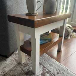 Handmade Rustic Solid Wood End Table, White Leg Accent, Narrow Side Table - thumbnail 3