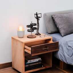 Solid Walnut & Beechwood Nightstand With Drawer, Bedside Table Brass Handle, Wooden Storage, Handmade Cabinet - thumbnail 2
