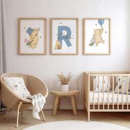 Winnie The Pooh Personalised Nursery Prints, Set Of 3 Bear Wall Art, Child Kids Decor, Digital Download, Piglet - thumbnail 3