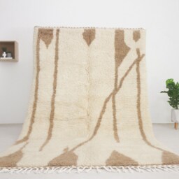 Moroccan Rug White & Brown - Handwoven Modern Living Room White Brown Beni Ourain Contemporary Area - thumbnail 2