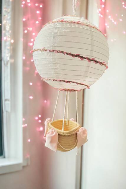 Handmade Pretty Baby Pink Girly Hot Air Balloon Nursery Bedroom Decor Lampshade - 60cm/42cm Height Shower Gift - image 1