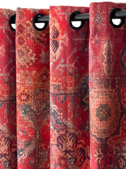 Custom Rusty Red Kilim Curtains Oriental Rug Print, Pencil Pleat - image 1