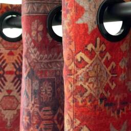 Custom Rusty Red Kilim Curtains Oriental Rug Print, Pencil Pleat - thumbnail 4