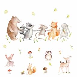 160 Wall Tattoo Forest Friends Bear, Mouse, Fox, Raccoon & Rabbit - in 6 Sizes Children's Room Baby Decoration Mural - thumbnail 2