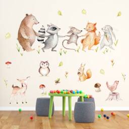 160 Wall Tattoo Forest Friends Bear, Mouse, Fox, Raccoon & Rabbit - in 6 Sizes Children's Room Baby Decoration Mural - thumbnail 3