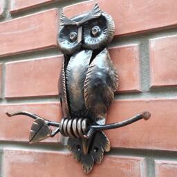 Handmade Iron Owl Key Holder Rustic Wall Decor, Hooks - thumbnail 2