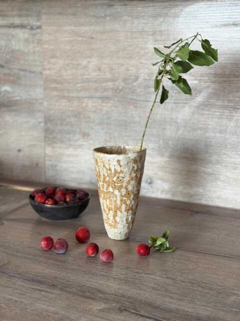 Beige Handmade Ceramic Vase Fired With Love Best For Flowers Decoration & Gift Rustic Minimal Stonware Medium Vase - image 1