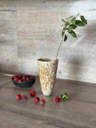 Beige Handmade Ceramic Vase Fired With Love Best For Flowers Decoration & Gift Rustic Minimal Stonware Medium Vase - thumbnail 1