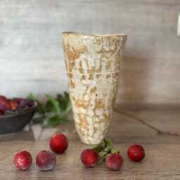 Beige Handmade Ceramic Vase Fired With Love Best For Flowers Decoration & Gift Rustic Minimal Stonware Medium Vase - thumbnail 2