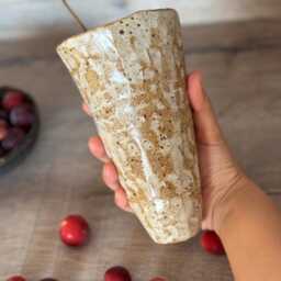 Beige Handmade Ceramic Vase Fired With Love Best For Flowers Decoration & Gift Rustic Minimal Stonware Medium Vase - thumbnail 3