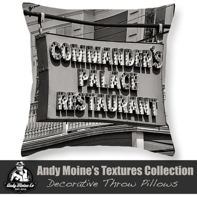 New Orleans Throw Pillow, Black & White Photography, Commanders Palace Restaurant Retro Sign - image 1