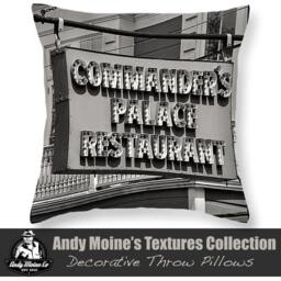New Orleans Throw Pillow, Black & White Photography, Commanders Palace Restaurant Retro Sign - thumbnail 1