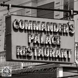 New Orleans Throw Pillow, Black & White Photography, Commanders Palace Restaurant Retro Sign - thumbnail 2