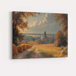 Autumn Countryside Church & Hay Bales Golden Hour Landscape Canvas Wall Art Print Decor Picture Ready To Hang - thumbnail 4
