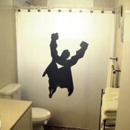 Kids Superhero Fabric Shower Curtain, Custom Comic Bathroom Decor - thumbnail 1
