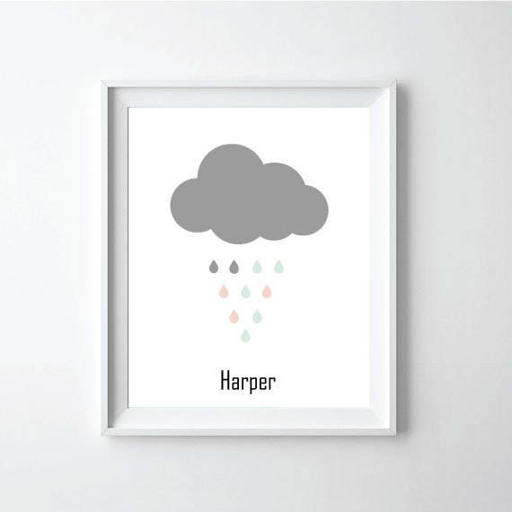 Rain Drop Personalized Wall Art Nursery-Wall-Art, -Nursery-Decor, -Baby-Birthday-Gift, -Kids-Room-Wall-Art 11x14 - image 1