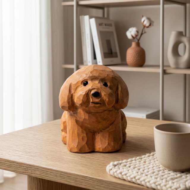 Sweet Hand Carved Wooden Poodle Figurine Rustic Sitting Dog Desk Decor Miniature Doodle Statue Unique Pet Lover Gift Memorial - image 1