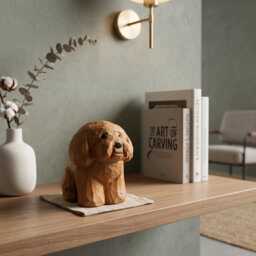 Sweet Hand Carved Wooden Poodle Figurine Rustic Sitting Dog Desk Decor Miniature Doodle Statue Unique Pet Lover Gift Memorial - thumbnail 4