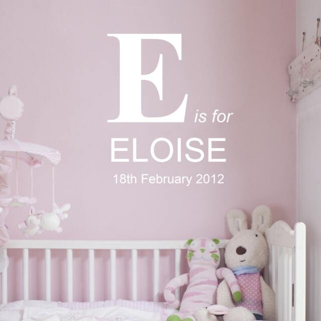 Personalised Birth & Name Nursery Wall Sticker. Children's Bedroom Decoration - image 1