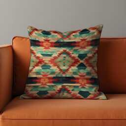 Southwestern Aztec Cushion Cover, Rustic Boho Tribal Diamond Pattern Pillow Earth Tones Desert Decor, Eclectic Home Decoration - thumbnail 1