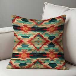 Southwestern Aztec Cushion Cover, Rustic Boho Tribal Diamond Pattern Pillow Earth Tones Desert Decor, Eclectic Home Decoration - thumbnail 3