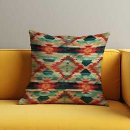 Southwestern Aztec Cushion Cover, Rustic Boho Tribal Diamond Pattern Pillow Earth Tones Desert Decor, Eclectic Home Decoration - thumbnail 4