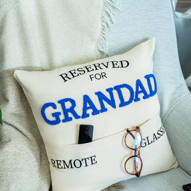 Personalized Grandpa Pocket Punch Needle Pillow, Fathers Day Embroidered Gift, Cushion, Gift For Dad, Custom Throw Pillow - image 1
