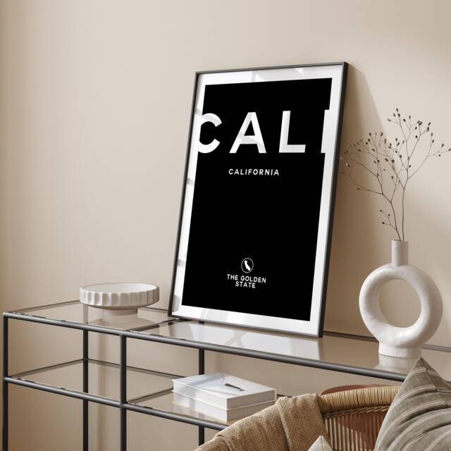 California Black & White Typography Wall Art Print - Custom Any Colour Us State United States Of America Usa - image 1