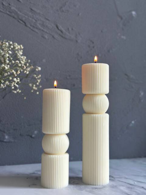Large Undyed Ribbed Soy Candle Minimalist Pillar Candle - image 1