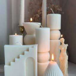 Large Undyed Ribbed Soy Candle Minimalist Pillar Candle - thumbnail 3