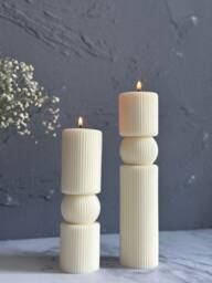 Large Undyed Ribbed Soy Candle Minimalist Pillar Candle - thumbnail 1