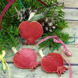 Red Pomegranate Wall Decor Ornament, Handmade Ceramic Fruit, Good Luck Symbol - thumbnail 2