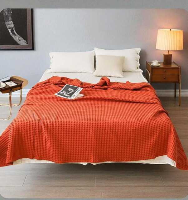 Waffle Weave Soft Cotton Throw Blanket, Lightweight Cozy Knit Breathable Sofa Minimalist Bed Throw, Modern Home Decor Gift - image 1