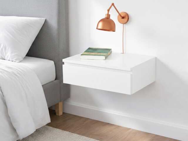 Blanca White Floating Nightstand Drawer, Lacquer Coating High End Finish Wall Mount Bedside Table, Table - image 1