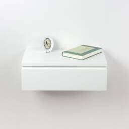 Blanca White Floating Nightstand Drawer, Lacquer Coating High End Finish Wall Mount Bedside Table, Table - thumbnail 3