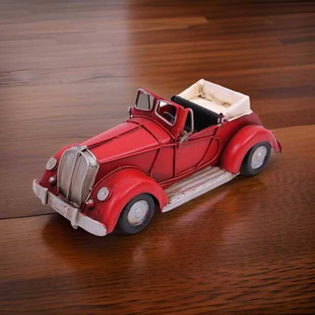 Antique Red Metal Car Model, Handmade Desk Decor - image 1